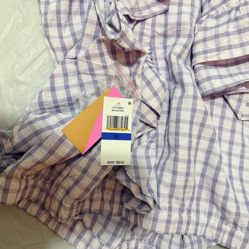 Riley & Rae Lavender Checkered Ruffle Blouse - Picture 4 of 4